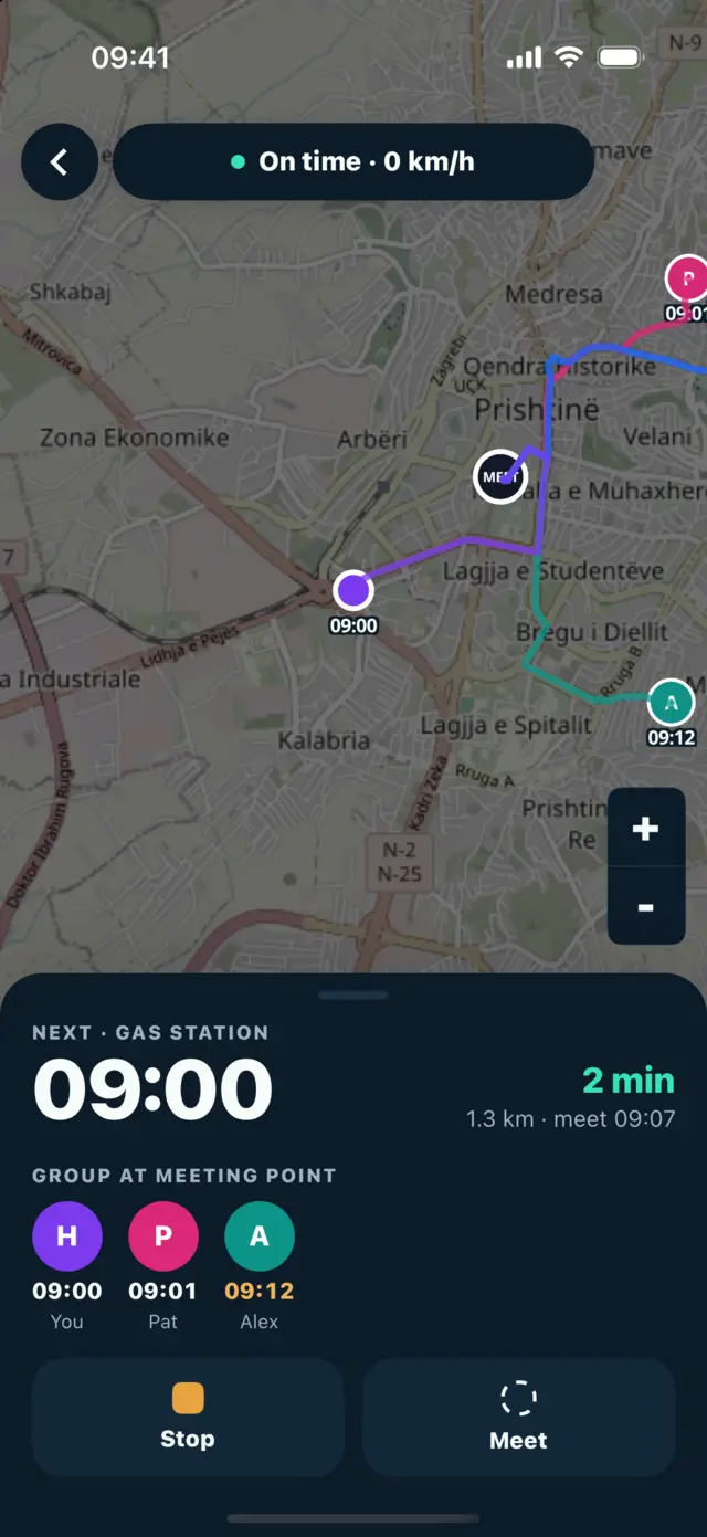 Trip screen on the way in dark mode